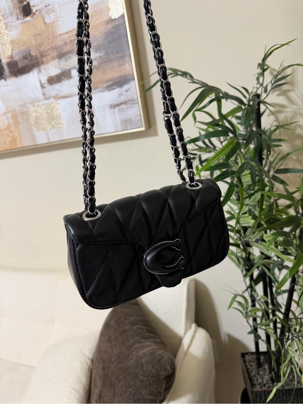 Black Quilted Shoulder Bag with Chain Strap